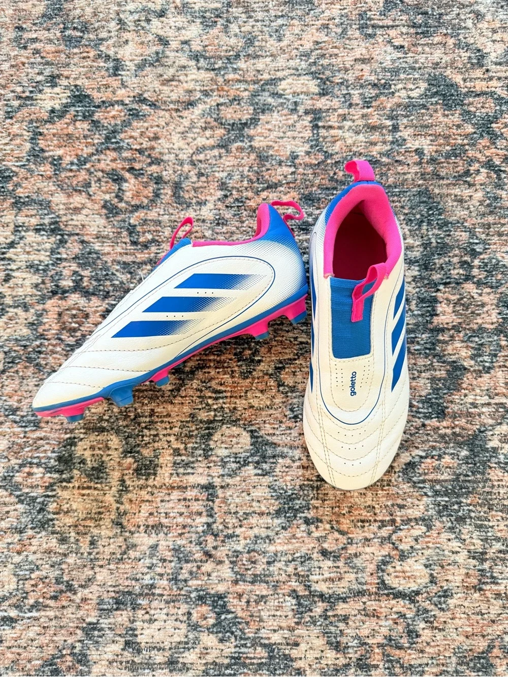 adidas Kids White, Blue & Pink Soccer Cleats